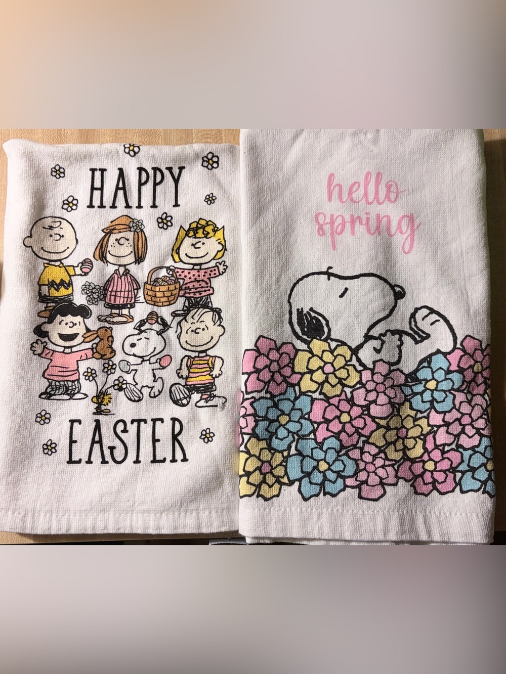 Peanuts 'Happy Easter' & 'Hello Spring' Cotton Kitchen Towels - White
